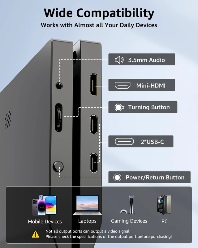 Alt view image 3 of 4 - Portable Monitor for Laptop 1920×1200 14" FHD Travel IPS Screen Display with USB Type C Port and Built-in Speakers with Cover Compatible with PC, MacBook, Xbox