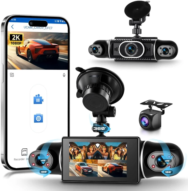 Main image of 4 Channel 360 Dash Cam Front Rear Inside Left Right 3 Inch 2K Car Dash Camera with WiFi Night Vision Motion Detection 24H Parking Mode Loop Recording Reverse Monitor Without 64G TF Card