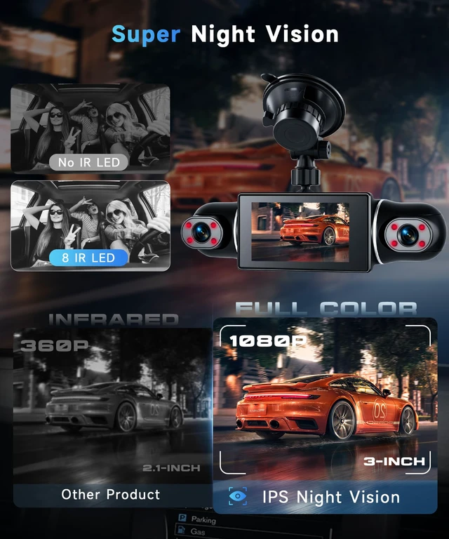 Alt view image 4 of 7 - 4 Channel 360 Dash Cam Front Rear Inside Left Right 3 Inch 2K Car Dash Camera with WiFi Night Vision Motion Detection 24H Parking Mode Loop Recording Reverse Monitor Without 64G TF Card