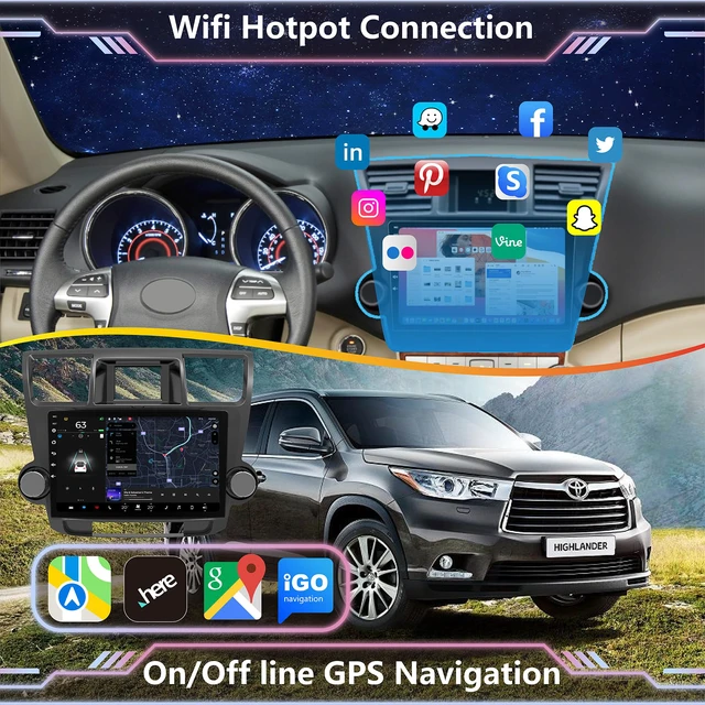 Alt view image 2 of 4 - 4+128GB Android 14 Car Radio for Toyota Highlander2008 2009 2010 2011 2012 2013,10.2Inch IPS Touch Screen Highlander Stereo with Wireless CarPlay&Android Auto, Bluetooth/WiFi/GPS/FM/SWC+Backup Camera