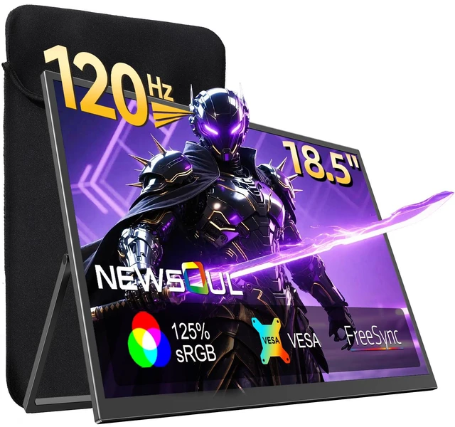 Main image of Portable Monitor 18.5'' 120Hz Gaming Monitor, 125%sRGB | 2000:1 | HDR| FreeSync Travel Monitor for Laptop Mac-Book PC, Built-in Stand & Speakers, VESA, USB HDMI Large Second Screen for Game Office