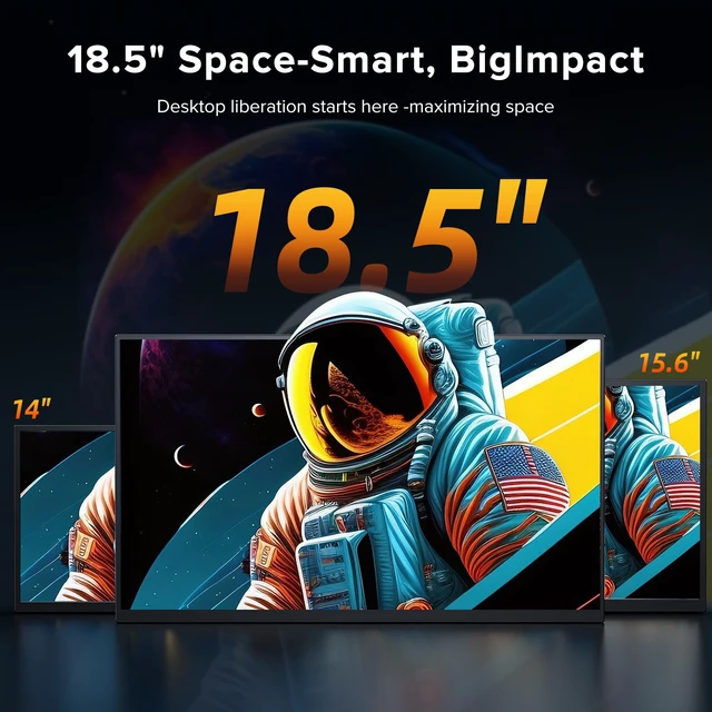 Alt view image 3 of 4 - Portable Monitor 18.5'' 120Hz Gaming Monitor, 125%sRGB | 2000:1 | HDR| FreeSync Travel Monitor for Laptop Mac-Book PC, Built-in Stand & Speakers, VESA, USB HDMI Large Second Screen for Game Office