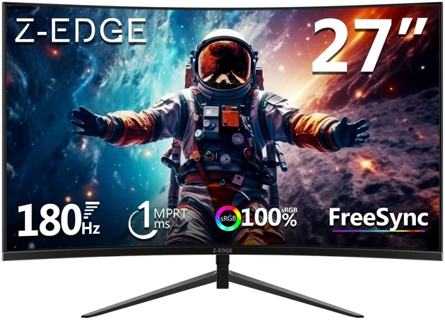 Main image of Z-Edge 27 inch Curved Gaming Monitor, FHD 1080P 180Hz 165Hz 144Hz Curved 1500R PC Monitor, MPRT 1ms, FreeSync, Low Blue Light, 350nits,16.7M Colors, UG27 Frameless Bezel, 1X DP and 1X HDMI