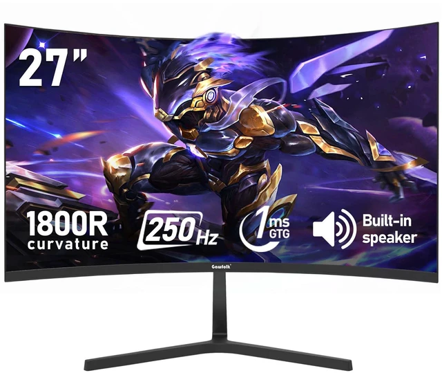 Main image of 27 Inch PC Computer Screen,1800R Curved Gaming 250Hz Monitors, FHD 1080p 1ms, Freesync, 98% sRGB,Built-in Speaker, HDMI2.0DisplayPort, Compatible with Wall-Mounted 100 * 100MM-Black