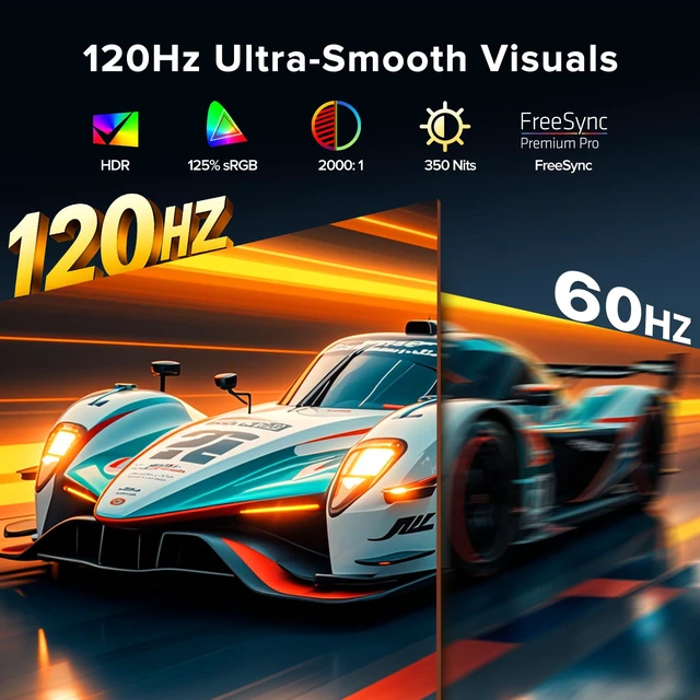 Alt view image 2 of 4 - Portable Monitor 18.5'' 120Hz Gaming Monitor, 125%sRGB | 2000:1 | HDR| FreeSync Travel Monitor for Laptop Mac-Book PC, Built-in Stand & Speakers, VESA, USB HDMI Large Second Screen for Game Office