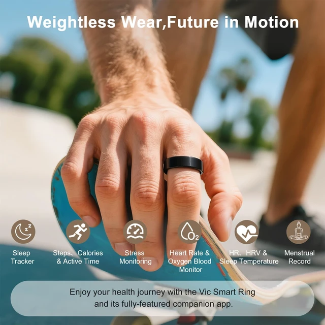 Alt view image 4 of 4 - Titanium Smart Ring, Sleep & Activity Tracking Ring with Heart Rate, HRV, Stress Insights, 7-Day Battery Life, No Subscription, IP68 Waterproof, iOS & Android Compatible (Black, 12)