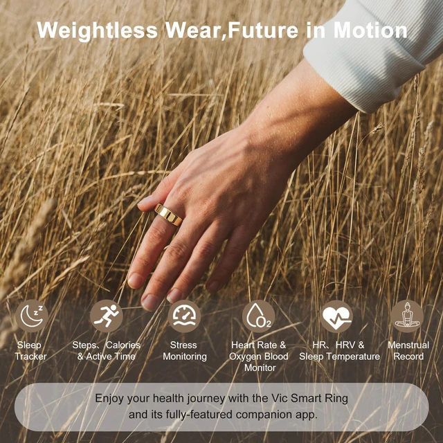 Alt view image 4 of 4 - Titanium Smart Ring, Sleep & Activity Tracking Ring with Heart Rate, HRV, Stress Insights, 7-Day Battery Life, No Subscription, IP68 Waterproof, iOS & Android Compatible (Gold, 10)