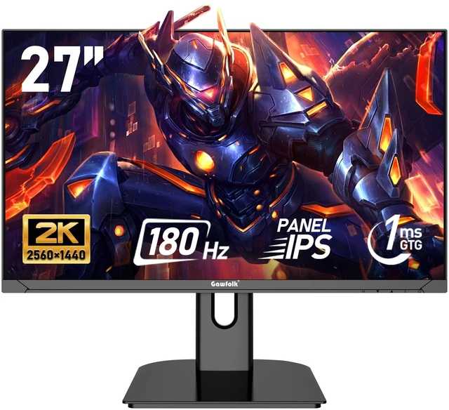 Main image of 27 inch 2K QHD(2560×1440) PC Screen, 180Hz Gaming Monitor, 1ms Without Bezel, FreeSync,100% sRGB, 178° Wide Viewing Angle, HDMI2.0 & DisplayPort 1.4, 75 * 75MM Wall Mount Compatible- Black
