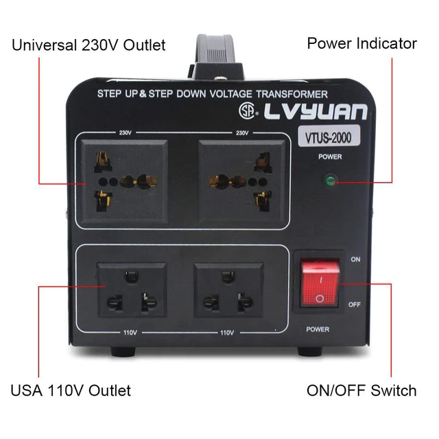 Alt view image 4 of 7 - Voltage Transformer Converter 2000 Watt Step Up/Down Convert from 110-120 Volt to 220-240 Volt and from 220-240 Volt to 110-120 Volt