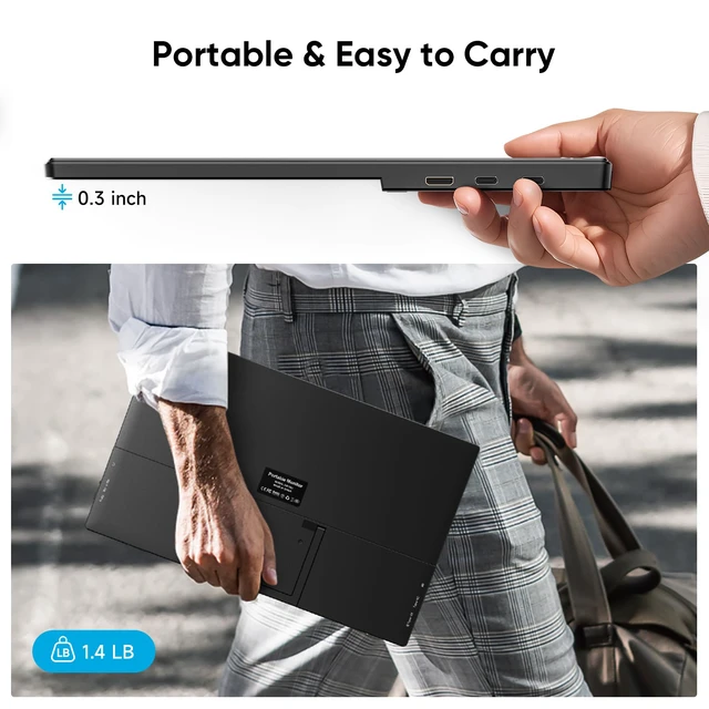 Alt view image 2 of 4 - Travel Portable Monitor with Sleeve Bag, 15.6" FHD 1080P Portable Screen for Laptop with Kickstand, USB-C HDMI Second External Monitor, Screen Extender for Laptop Mac Phone PS4/5 Xbox Switch - Black