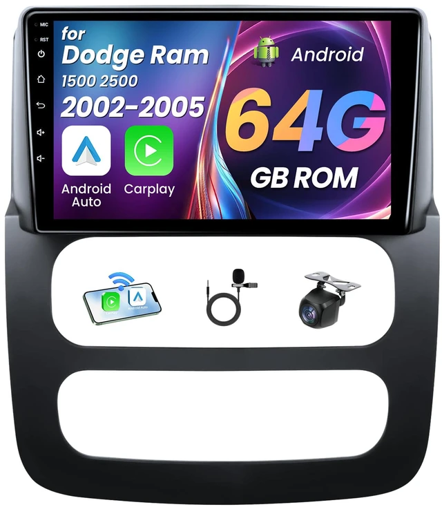 Main image of 4Core + 64GB ROM Car Radio for Dodge Ram 1500 2500 3500 2002-2005: 9 Inch 1280x800 IPS Touchscreen Upgrade with Wireless CarPlay/Android Auto Bluetooth 5G WiFi GPS FM 1080P Backup Camera