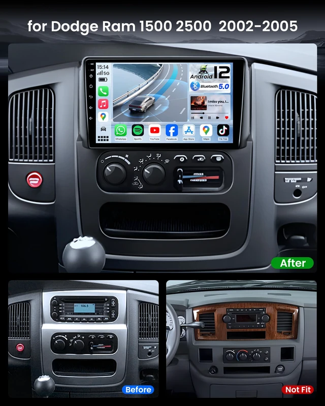 Alt view image 2 of 4 - 4Core + 64GB ROM Car Radio for Dodge Ram 1500 2500 3500 2002-2005: 9 Inch 1280x800 IPS Touchscreen Upgrade with Wireless CarPlay/Android Auto Bluetooth 5G WiFi GPS FM 1080P Backup Camera