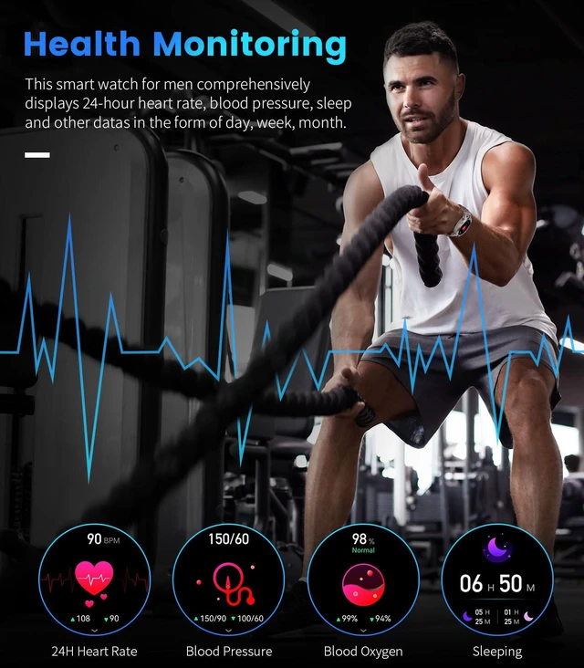 Alt view image 3 of 7 - Smart Watches for Men(Answer/Calls),1.39 inch Touchscreen/5ATM Waterproof/120+ Sports Modes Fitness Watch with Heart Rate for Android/iOS BW1846R