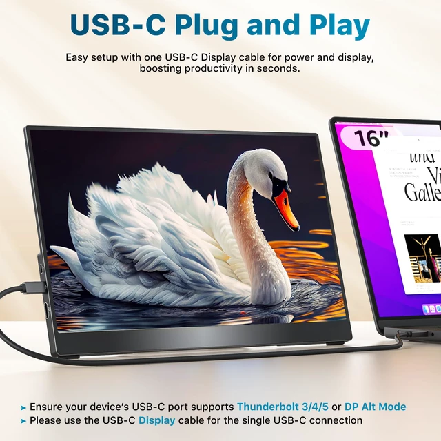 Alt view image 3 of 4 - Portable Monitor for Laptop MacBook Surface PC Xbox PS5, Travel Monitor Second Screen for Laptop, HDMI USB-C VESA Compatible Built-in Speaker, 15.6inch