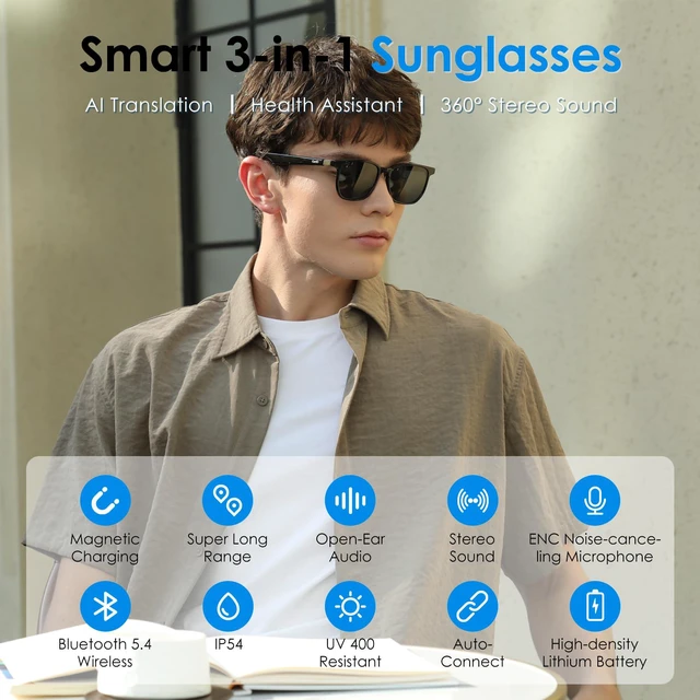 Alt view image 2 of 4 - 2026 Acetate Smart Glasses, ChatGPT and 145-Language Real-time Translator, Bluetooth Sunglasses with Nylon Polarized Lens, 11H Battery Life, Open-Ear Audio, Voice Control for Travel & Business