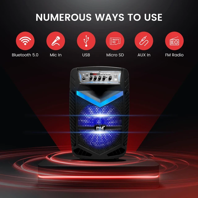 Alt view image 3 of 4 - Portable Bluetooth PA Speaker System - 600W Rechargeable Outdoor Bluetooth Speaker Portable PA System w/ 10 Subwoofer 1 Tweeter, Recording Function, Mic In Party Lights USB/SD Radio