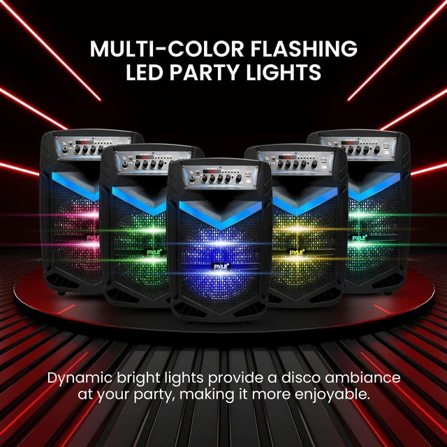 Alt view image 4 of 4 - Portable Bluetooth PA Speaker System - 600W Rechargeable Outdoor Bluetooth Speaker Portable PA System w/ 10 Subwoofer 1 Tweeter, Recording Function, Mic In Party Lights USB/SD Radio