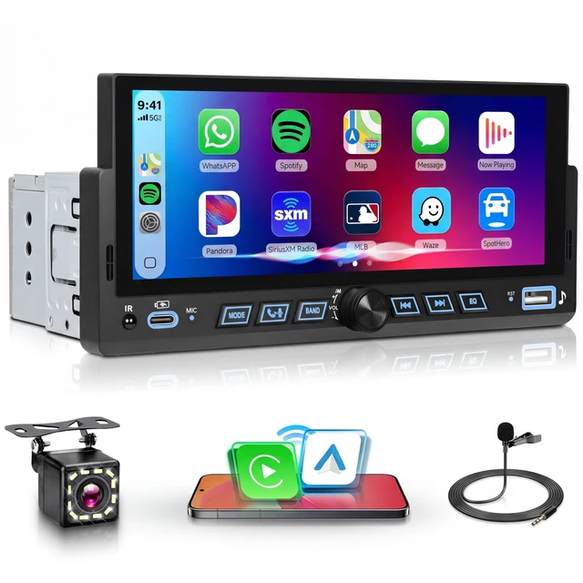 Main image of Car Stereo Single Din Wireless Carplay 6.86 inch Touch Screen Android Auto, Car Radio with Bluetooth 5.2 Mirror Link FM/EQ USB/AUX/TF/SWC/MIC Car Audio Receiver with Backup Camera