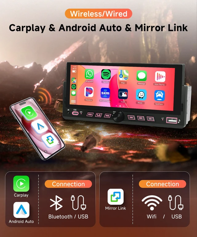 Alt view image 3 of 4 - Car Stereo Single Din Wireless Carplay 6.86 inch Touch Screen Android Auto, Car Radio with Bluetooth 5.2 Mirror Link FM/EQ USB/AUX/TF/SWC/MIC Car Audio Receiver with Backup Camera