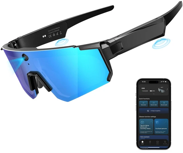 Main image of AI Ultra Pro Smart Glasses: 4K Wearable Camera with 6-Axis EIS Stabilization, ChatGPT-4o Voice Assistant, IP66 Waterproof Sport Sunglasses, Dual-Mic ENC Noise Cancelling Obsidian Blue Ice