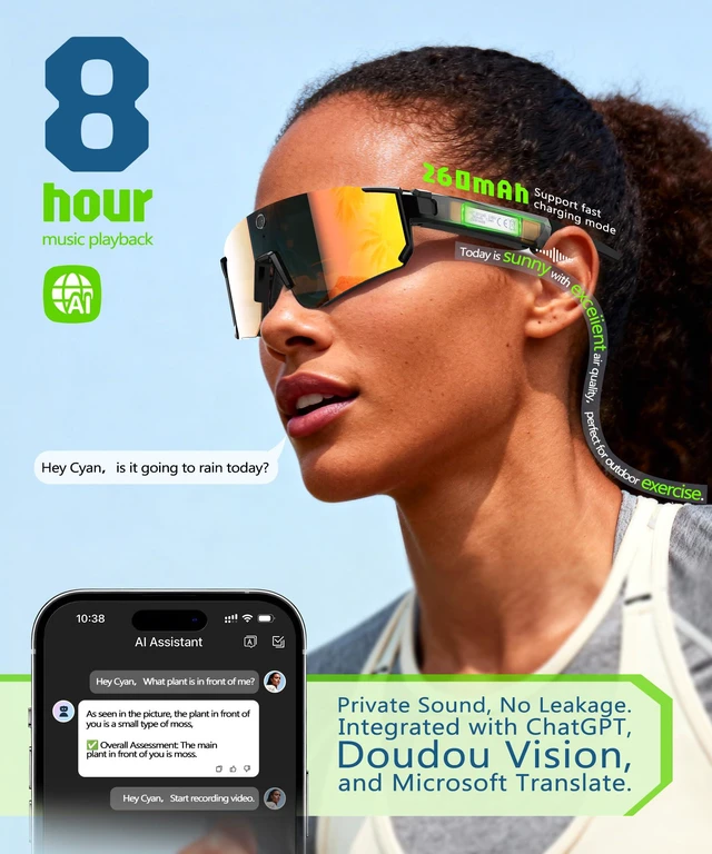 Alt view image 3 of 4 - AI Ultra Pro Smart Glasses: 4K Wearable Camera with 6-Axis EIS Stabilization, ChatGPT-4o Voice Assistant, IP66 Waterproof Sport Sunglasses, Dual-Mic ENC Noise Cancelling Obsidian Crimson Ice