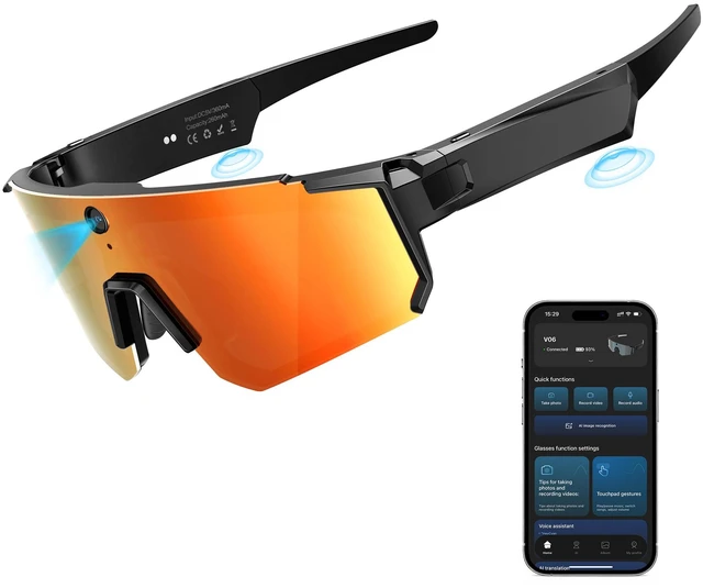 Main image of AI Ultra Pro Smart Glasses: 4K Wearable Camera with 6-Axis EIS Stabilization, ChatGPT-4o Voice Assistant, IP66 Waterproof Sport Sunglasses, Dual-Mic ENC Noise Cancelling Obsidian Crimson Ice
