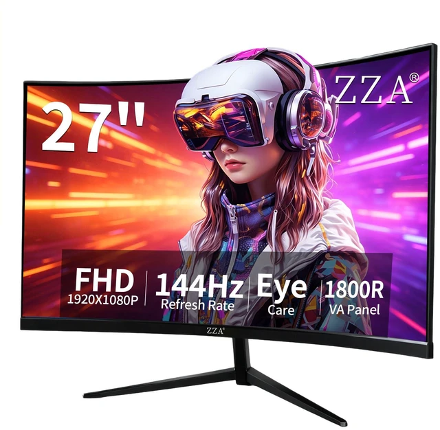 Main image of 27 Inch Curved Gaming Monitor 144Hz-1080P FHD Computer Monitor,VESA Mount,HDMI/VGA Ports,Tilt Adjustable-Black