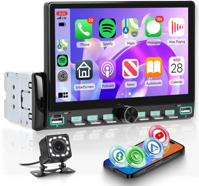 Main image of Single Din Car Stereo with Wireless A-pple Carplay Android Auto You-Tube, 7" IPS Touch Screen Car Radio 1 Din with Piano Keys Support Backup Camera Mirror Link Bluetooth FM USB EQ SWC