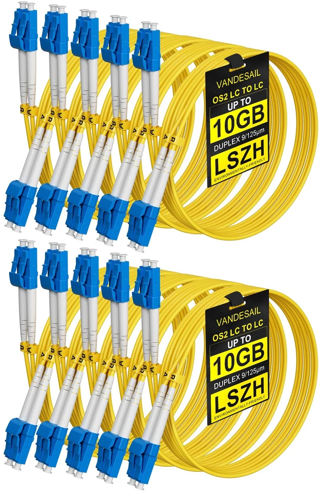 Main image of LC to LC Fiber Patch Cable, OS2 Single Mode, 3M, 10 Pack 9/125m duplex UPC SMF jumper, LSZH jacket, individually tested, for SFP modules and data centers