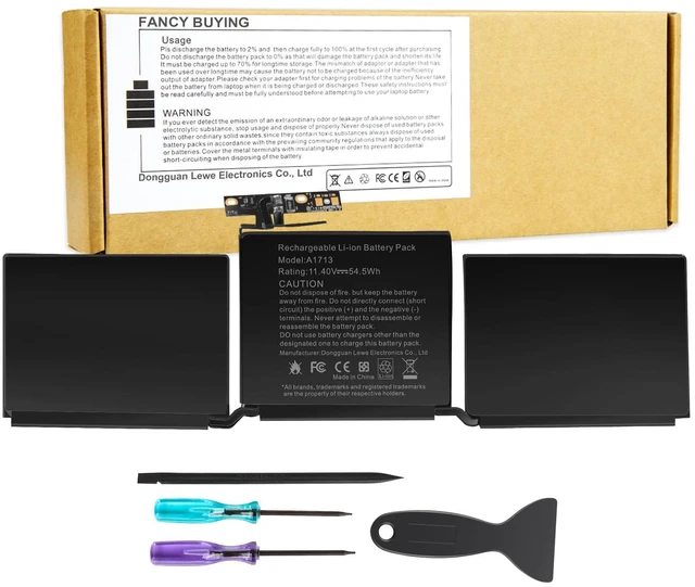 Main image of A1708 A1713 Battery for A2171 A2159 A2289 A2338, Compatible with MacBook Pro 13 Inch (Late 2016, Mid 2017, Mid 2019, 2020), EMC 2978 3301 3456 3578 3164 020-00946 MacBookPro13,1 14,1 - 11.4V 54.5Wh