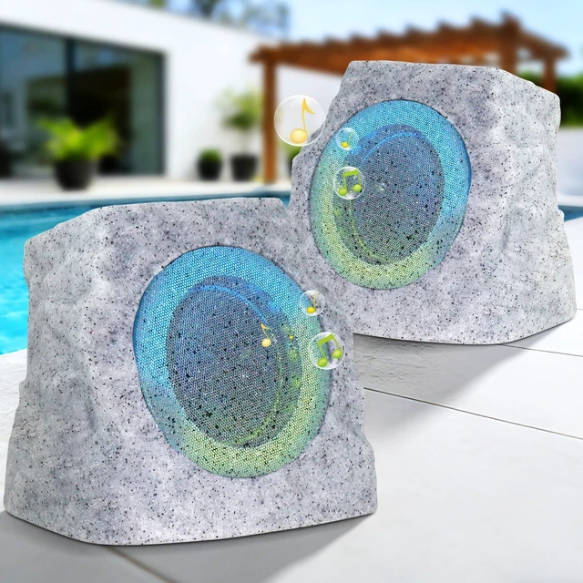 Main image of 2 Pack Solar Rock Speakers Outdoor Waterproof Patio with Lights Color,Multi-Sync Up to 100 Speakers Pairing Solar Powered Rock Speaker Rechargeable for Pool Party Yard Outside