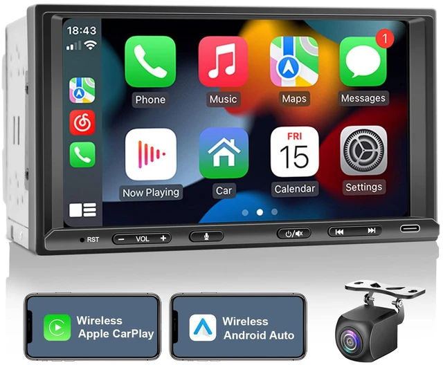 Main image of Double Din Car Stereo Radio Wireless CarPlay Wireless Android Auto, 7in Touchscreen Car Audio Receiver with Bluetooth,Rearview Camera,AM/FM, GPS Navigation,Mirror Link,Subwoofer,USB/AUX/SWC