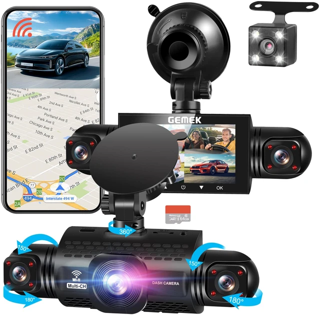 Main image of 360 Degree View 4 Channel Dash Cam 5G WiFi & App Control, 2K Front and Rear Inside, Left and Right Dash Camera for Cars, Free 64GB TF Card, G-Sensor, Night Vision, 24-Hour Parking Mode