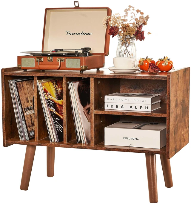 Main image of Record Player Stand with Vinyl Storage Holds Up to 300lb, Large Record Player Table Cabinet for Album Storage with Holder Vinyl Display Shelf, Wood Turntable Stand for Bedroom Living Room (Brown)