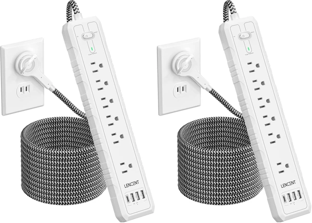 Main image of 2 Prong to 3 Prong Outlet Adapter, 2 Prong Power Strip, 1050J 2 Prong Flat Plug Surge Protector, 10ft Extension Cord, 6 AC Outlets & 4 USB(1 Type-C), Ideal for Non-Grounded Outlets (Pack of 2)
