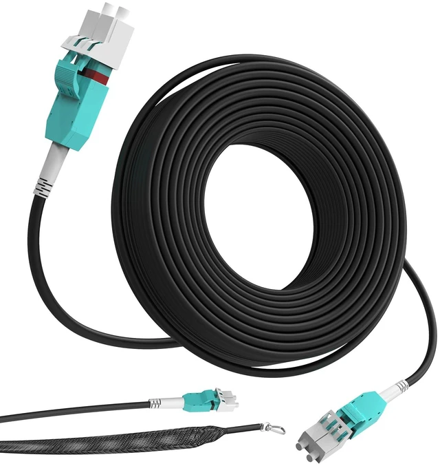 Main image of 37M/121FT OM3/OM4 LC to LC Outdoor Armored Fiber Optic Patch Cable, Multimode Duplex 50/125m, 10Gb/40Gb/100Gb, Industrial TPU Jacket, Direct Burial, Uniboot, MMF, OD 5mm, Pulling Eye Kit Installed