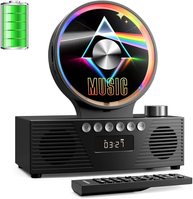 Main image of Portable CD Player with Bluetooth, Rechargeable & Hi-Fi Speakers Bluetooth TX & RX, 4000mAh rechargeable battery, retro kpop CD player, Hi-Fi stereo, sleep timer, USB/TF/AUX, 5 CD formats