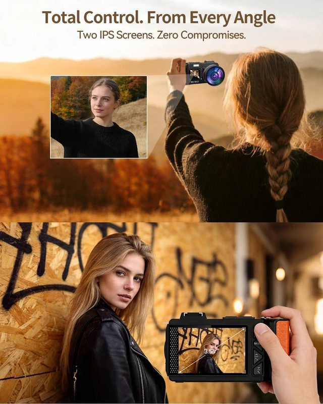 Alt view image 3 of 4 - 8K Digital Camera for Photography, 92MP WiFi Vlogging Camera for Front and Rear Screen, 18X Digital Zoom, Point and Shoot Camera for YouTube with 64GB SD Card (8K Black)