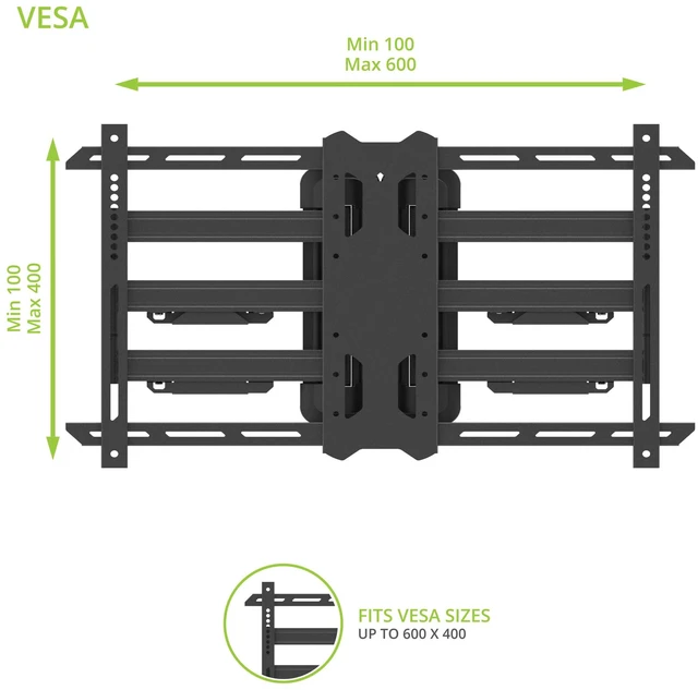 Alt view image 4 of 4 - PDC650 Full Motion Corner TV Mount for 37-inch to 70-inch TVs | Supports up to 125 lbs (56 kg) | Swivel 40° | Tilt +15°/-3°