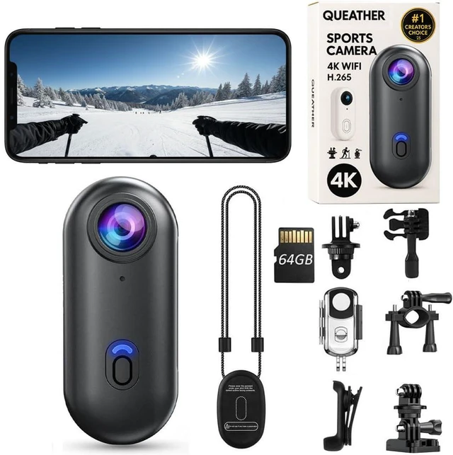 Main image of 4K POV Thumb Action Camera Wearable Mini Body Camera Clip On Waterproof Hands-Free Body Cam Video Recorder for Ski Cycling Running Swimming Hiking Travel Vlogging