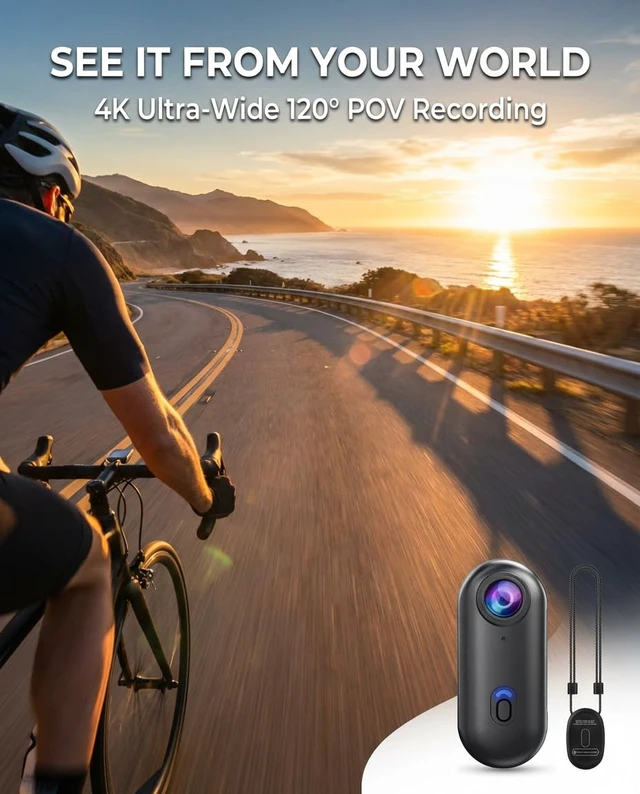 Alt view image 2 of 4 - 4K POV Thumb Action Camera Wearable Mini Body Camera Clip On Waterproof Hands-Free Body Cam Video Recorder for Ski Cycling Running Swimming Hiking Travel Vlogging