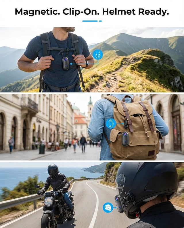Alt view image 4 of 4 - 4K POV Thumb Action Camera Wearable Mini Body Camera Clip On Waterproof Hands-Free Body Cam Video Recorder for Ski Cycling Running Swimming Hiking Travel Vlogging