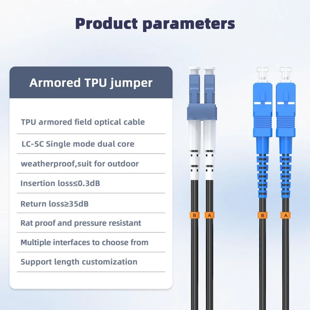 Alt view image 2 of 4 - 50M LC to SC Outdoor Armored Duplex 9/125 SM Fiber Optic Cable Jumper Optical Patch Cord Singlemode 50Meters 160ft LC-SC