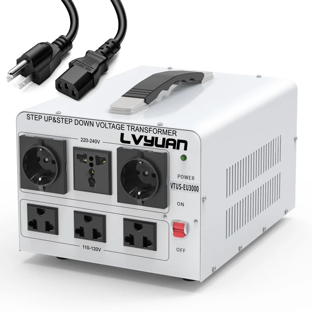 Main image of 3000W Watt Voltage Transformer Converter Step Up/Down Converter 110/120 Volt - 220/240 Volt with 3 US&2 EU&1 Universal Outlet and CE Certified,Circuit Break Protection