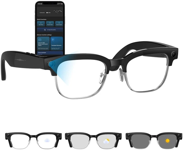 Main image of AI Smart Glasses with Camera, 8MP HD Camera Glasses for Men Women, 4K Video Recording Sunglasses with EIS stabilization,AI Object Recognition, 290mAh, Bluetooth Music Glasses for Work/Baseball/Cycling