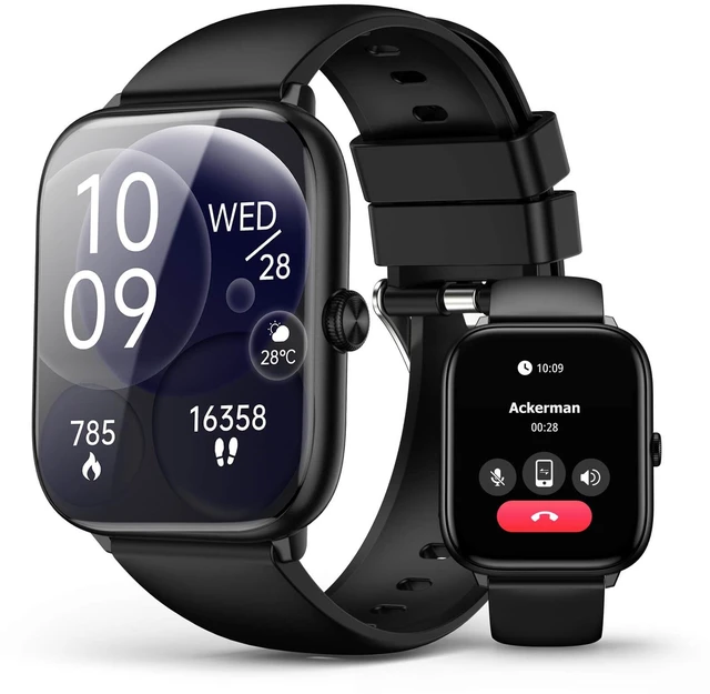 Main image of Black Smart Watch for Men Women, Bluetooth Call, 2.06" HD AMOLED Fitness Tracker, 118 Sports Modes, Blood Pressure/Heart Rate/SpO2/Sleep Monitor, IP68 Waterproof, Ideal Tech Gifts for Android iPhone