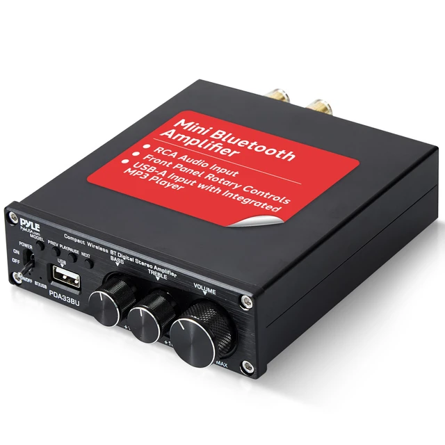 Main image of 2.1 CH Wireless Stereo Power Amplifier - 200W Bluetooth Mini Amp with USB Player, RCA Input, Subwoofer Output, Bass and Treble Control, Compact Audio Streaming Amp