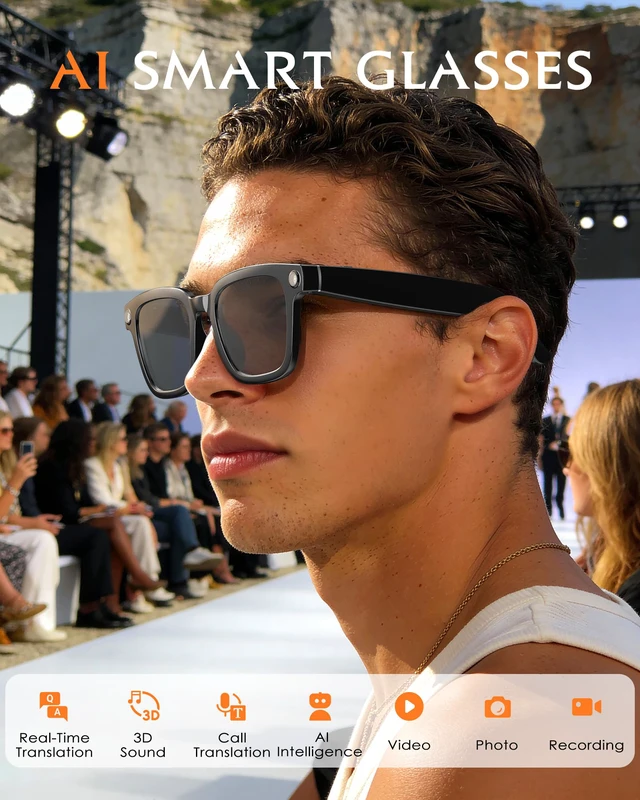 Alt view image 2 of 4 - Smart-Glasses with Camera and Audio, 8MP HD Camera Smart-Sunglasses for Men Women, 1080P Video Recording AI Glasses, Real Time Translation, Voice Assistant