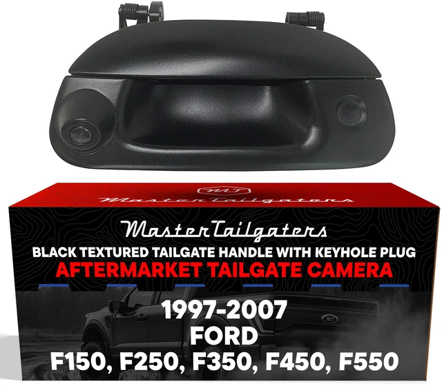 Main image of Black Tailgate Handle with Backup Camera Replacement for Ford F150 F250 F350 F450 F550 (1997-2007) | Key Hole Plug | IP68 Waterproof | Parking Grid Lines Available | Easy to Install