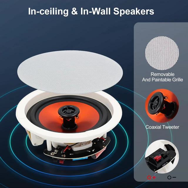 Alt view image 4 of 4 - 6.5 Inch Bluetooth Ceiling Speakers,600W Wired Recessed Speaker System, Ideal for Home Theater, Living Room,Office,Kichten,Study Room,Basement,Covered Patio and Flush Mount (4 Speakers)